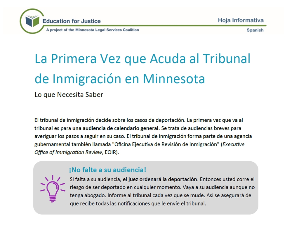 La Primera Vez que Acuda al Tribunal de Inmigración en Minnesota